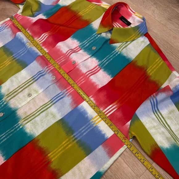 Natori Boro Kaftan Button Down Dress Colorful Turquiose Geometric Women’s Medium - Picture 13 of 16